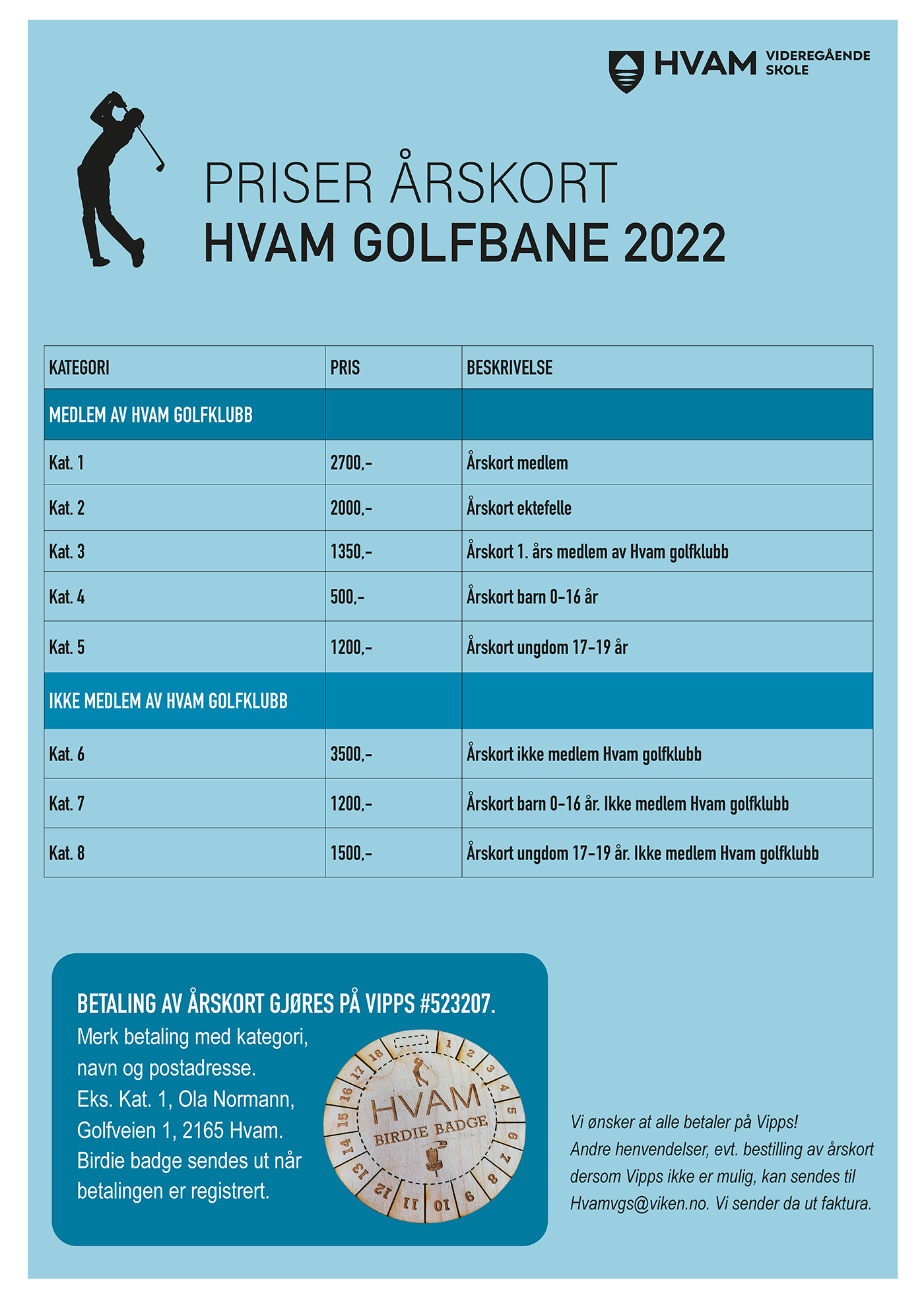 Read more about the article Fritt spill på Hvam Golfbane i 2022